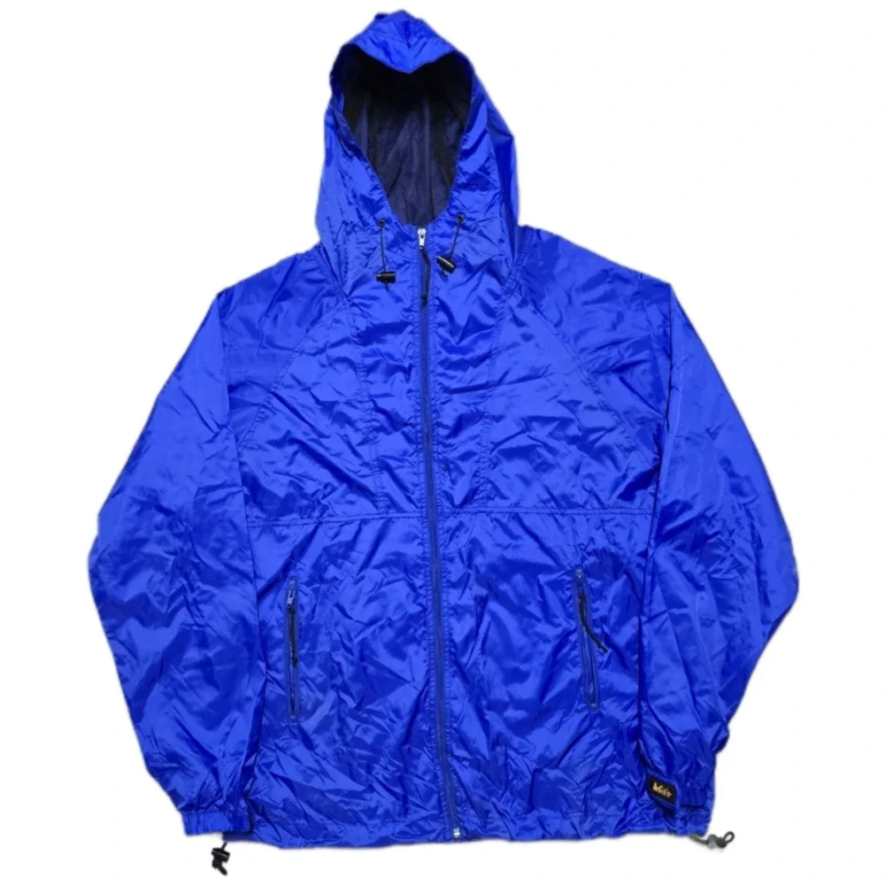 Vintage 90s REI Blue Nylon Windbreaker‎ Jacket Mens XL Hooded Full Zip Outdoor